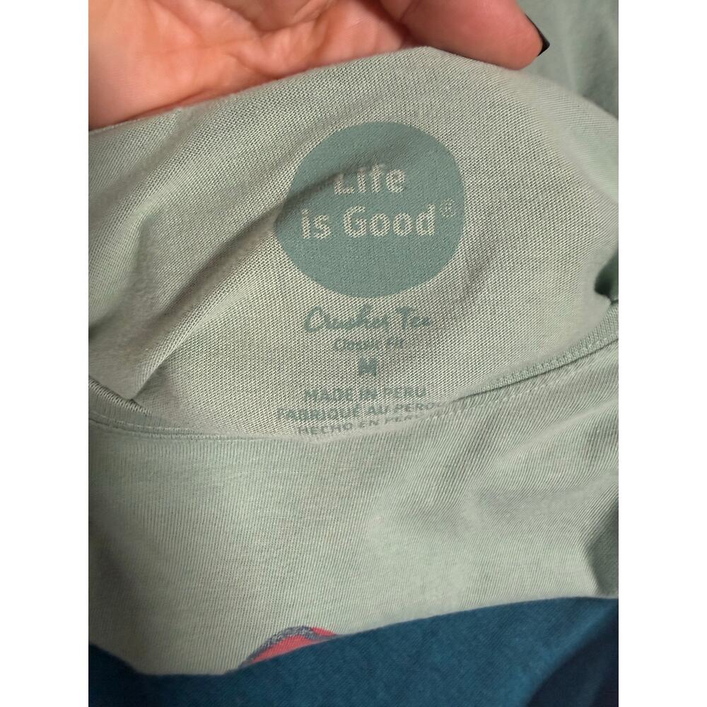 Life is Good Crusher Tee Women's Medium Peace Cat Dog Santa Hat Christmas Green - Picture 5 of 6